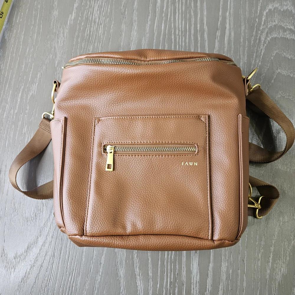 Fawn Design Mini Diaper Bag Backpack Brown Vegan Leather Gold Hardware